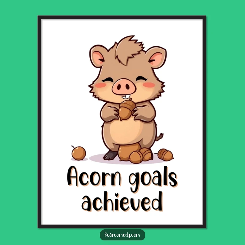 Funny Kawaii Boar Poster - Acorn Balance Wall Art Gift