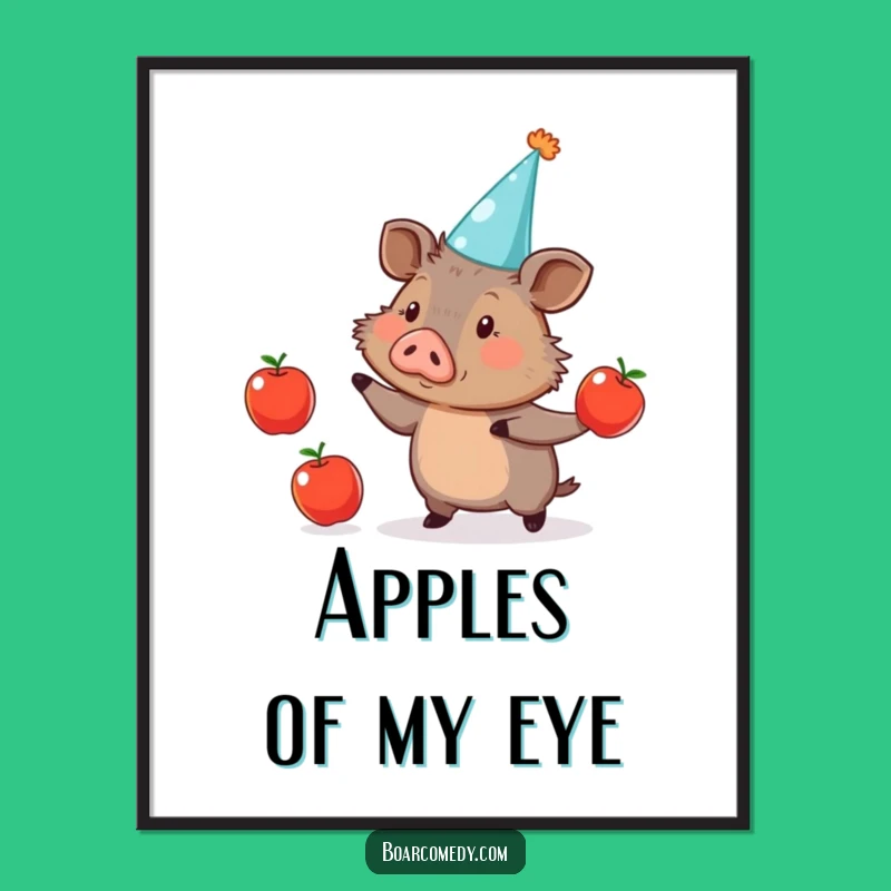 Funny Boar Juggling Apples Poster: Wall Art That Brings Hilarious Energy and Joy