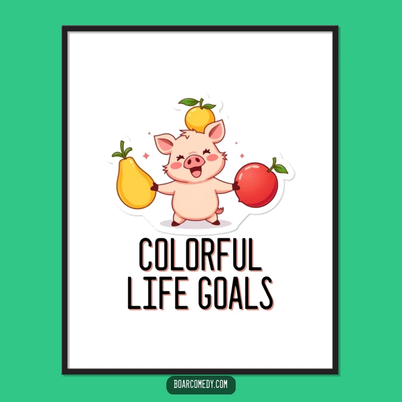 Funny Happy Boar Juggling Fruits Poster - Vibrant Art Funny Gift