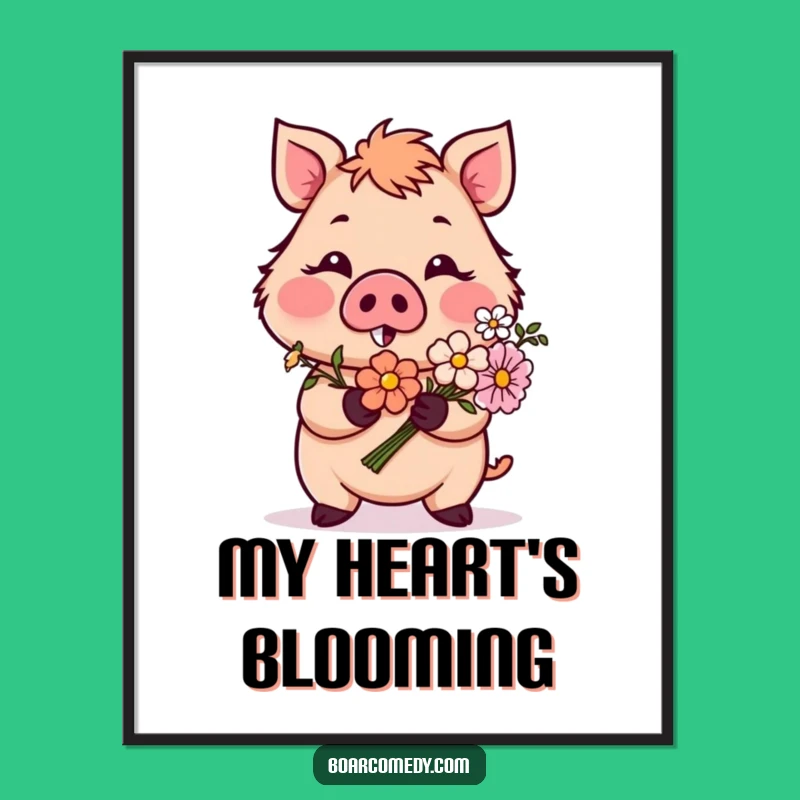 Funny Blushing Boar Flower Poster: Romantic Wall Art Gift Idea