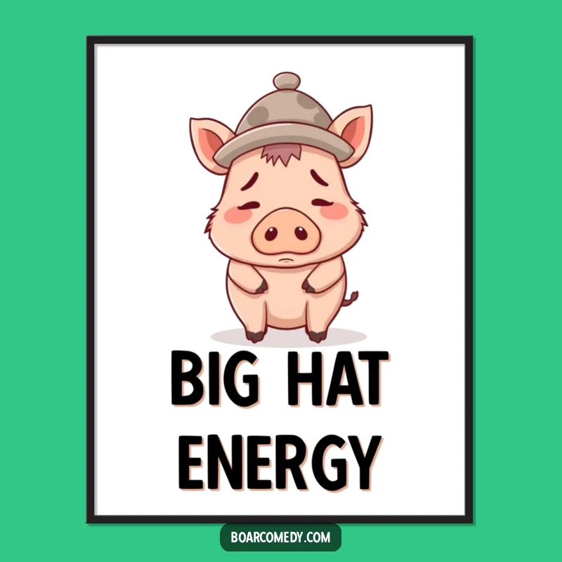 Funny Confused Boar Hat Poster, Whimsical Wall Art for a Dash of Humor