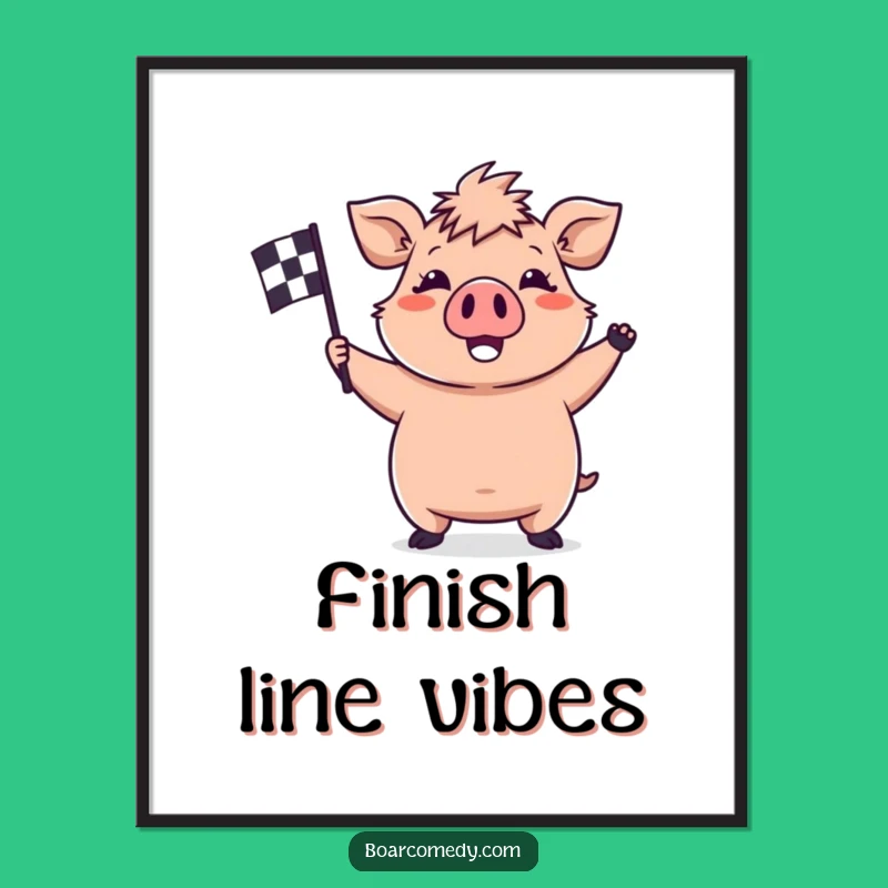 Funny Kawaii Boar Poster - Waving Flag Art - Celebrate Victory & Perfect Funny Gift