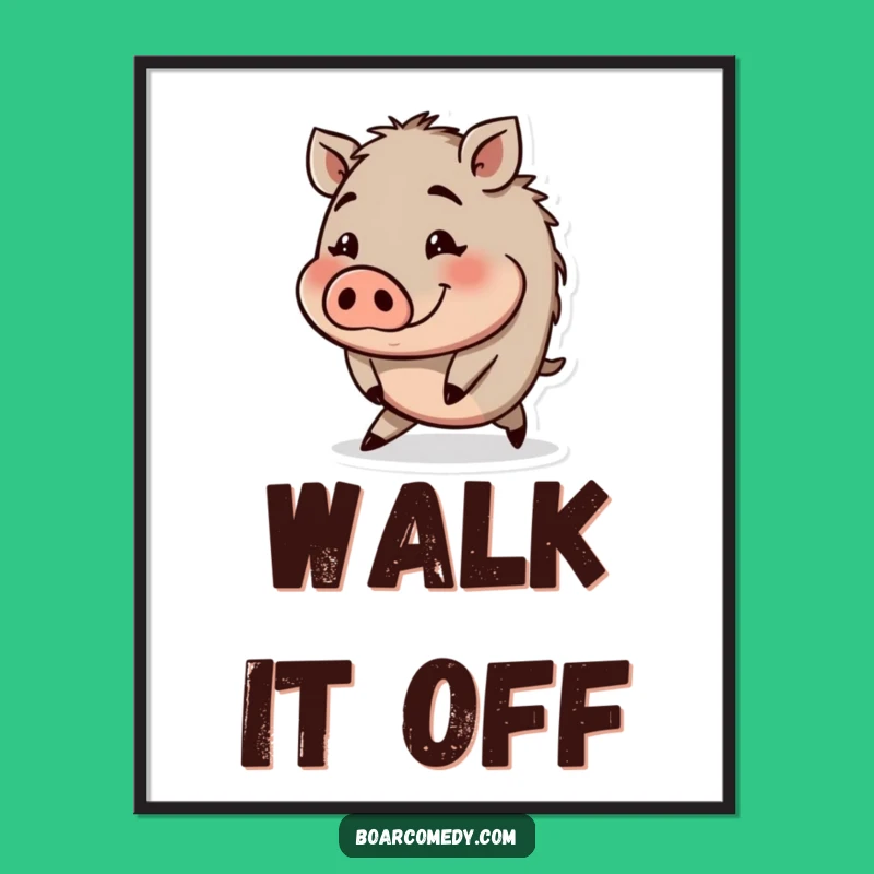 Funny Tripping Boar Poster: Round Character Art, Unique Funny Gift