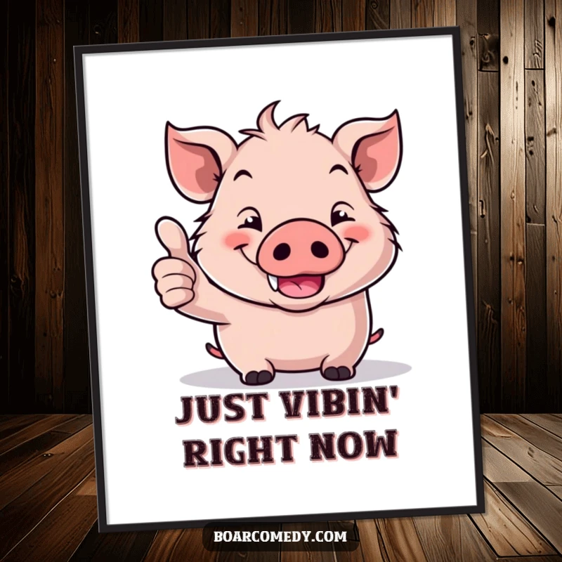 Funny Kawaii Boar Poster: A charming kawaii boar is depicted giving a solid thumbs up with an immensely happy, wide grin.