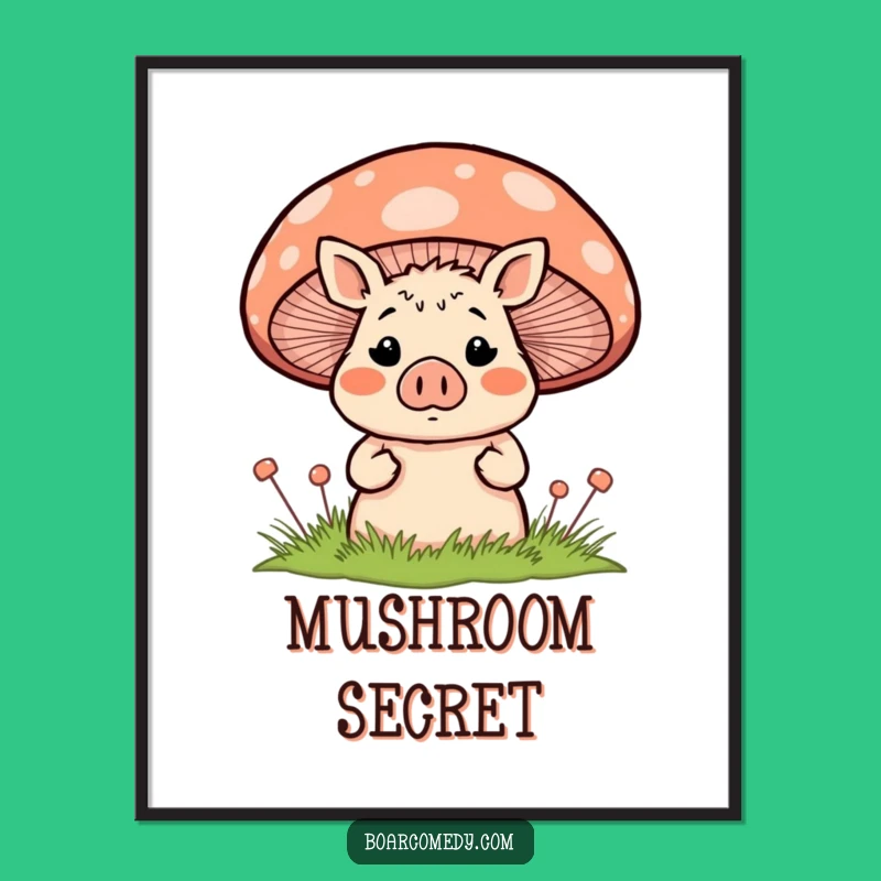 Funny Surprised Boar Behind Mushroom Poster - Whimsical Wall Decor