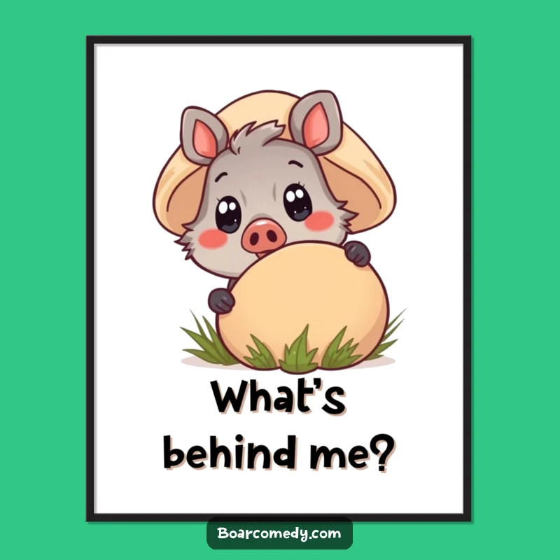 Funny Kawaii Boar Poster - Mushroom Peek Wall Art Gift