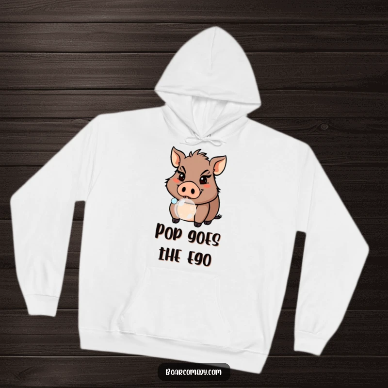 Funny Boar Blowing Bubble Hoodie, featuring a mischievous pig character looking delightful and playful. A cozy and funny gift.