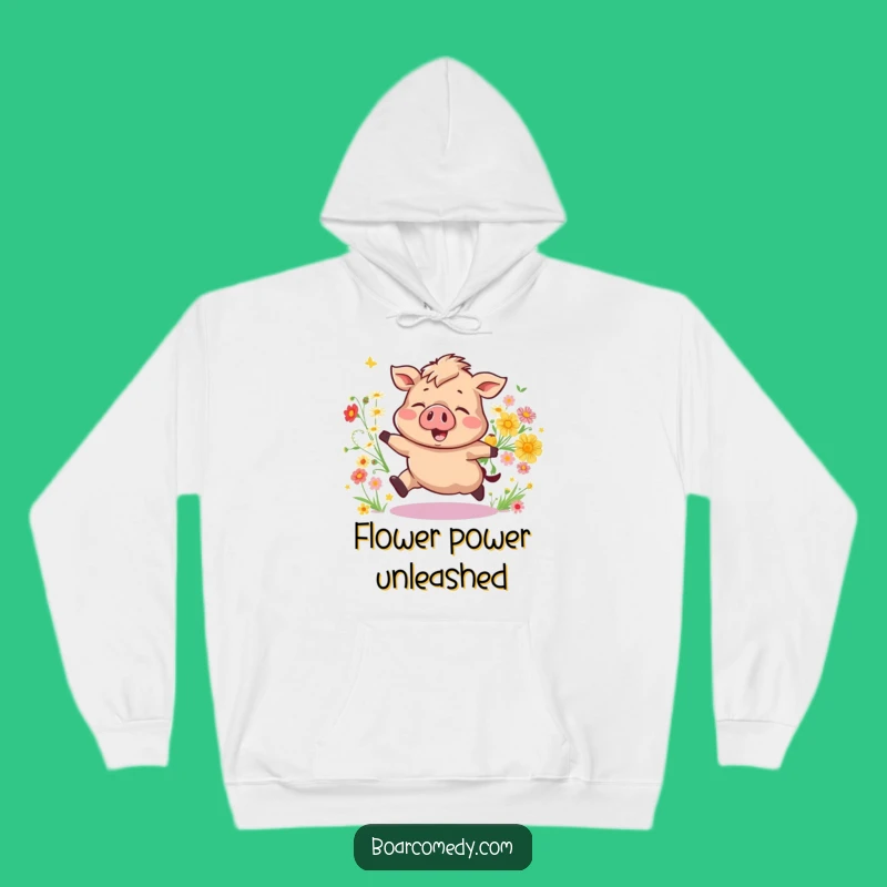 Cozy Funny Bouncing Boar Hoodie: Joyful Flower Pig Sweatshirt, Warm Funny Gift!