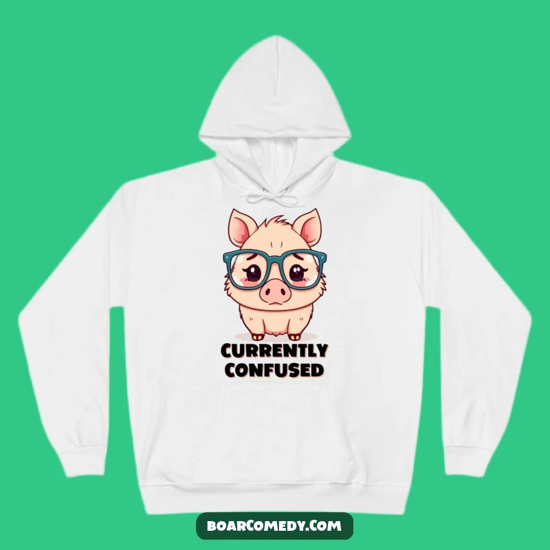 Cozy Funny Confused Kawaii Boar Glasses Hoodie - Warm & Witty