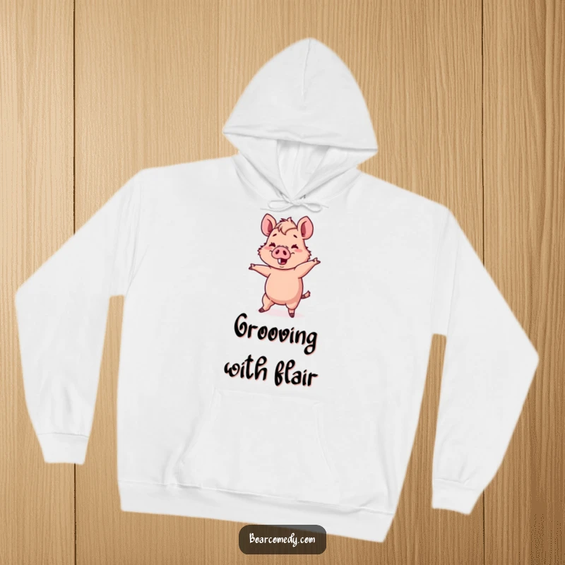 Funny Kawaii boar character attempting a comical, wobbly dance move, featured on a hoodie.