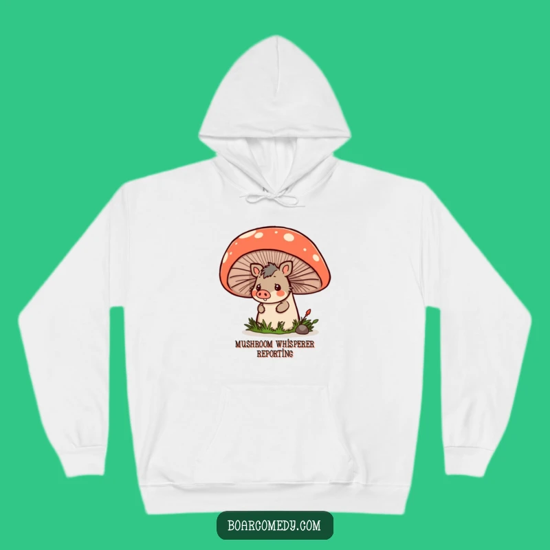 Funny Kawaii Boar Hoodie: Cozy Peeking Boar & Mushroom, Ideal Funny Gift