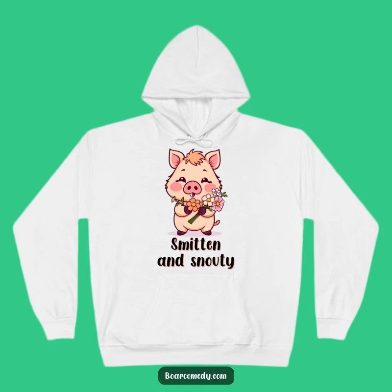 Funny Blushing Boar Flower Hoodie: Cozy Romantic Boar Apparel Gift
