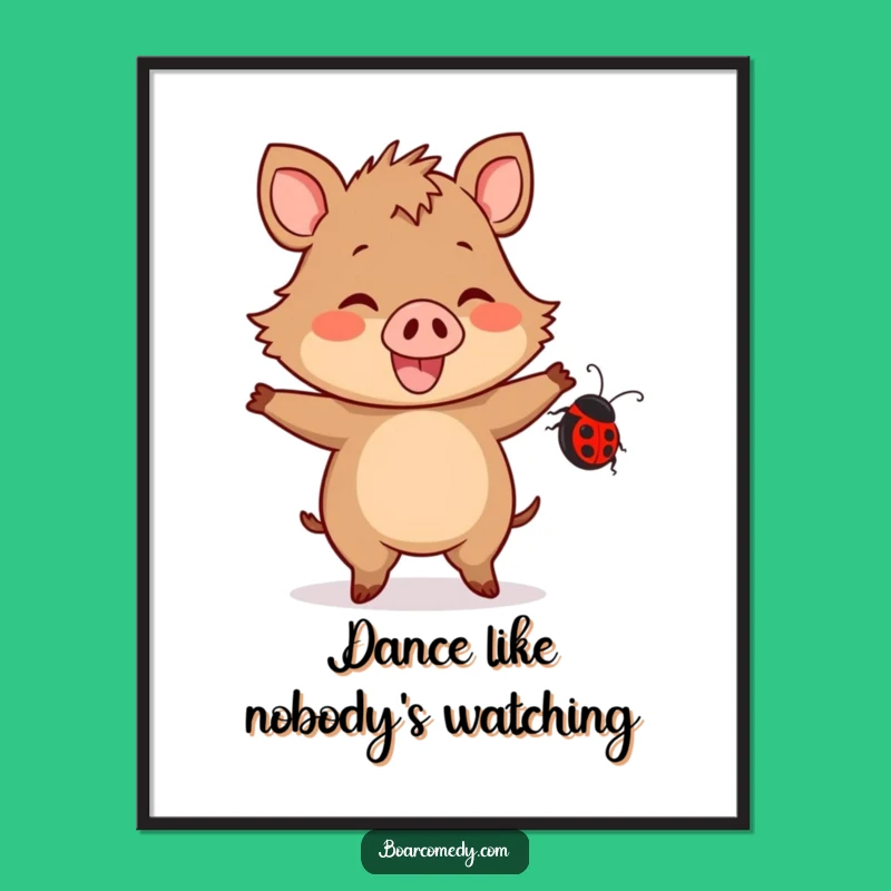 Free Printable Wall Art: Dancing Kawaii Boar Ladybug Joy Downloadable Art