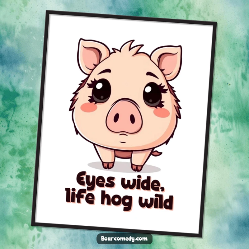 Funny Free Printable Wall Art: A Kawaii boar with wide eyes shows a comically surprised expression, adding fun to walls.
