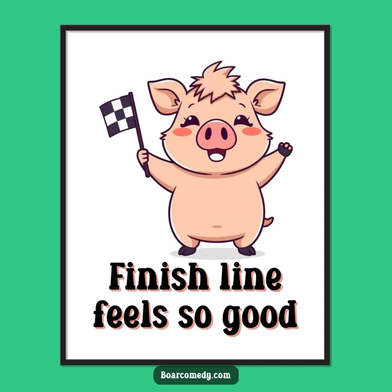 Free Printable Wall Art: Racing Kawaii Boar Checkered Flag Downloadable Art