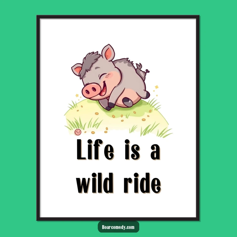 Free Printable Wall Art: Giggling Kawaii Boar Tumble Downloadable Art