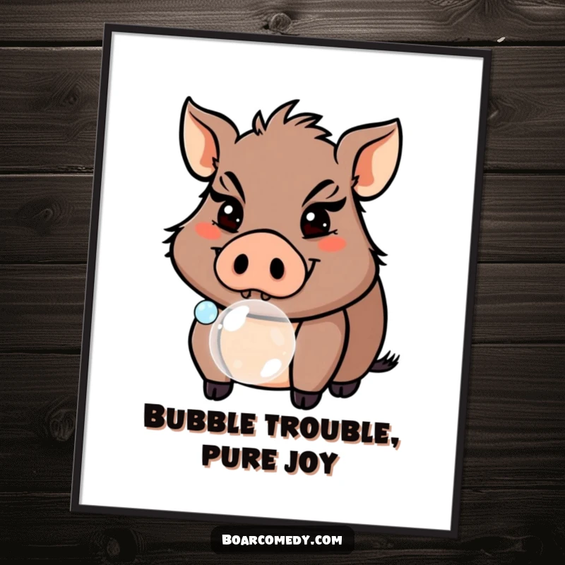 Free Printable Wall Art: A mischievous boar giggles while blowing a tiny, iridescent bubble, adding quirky humor.