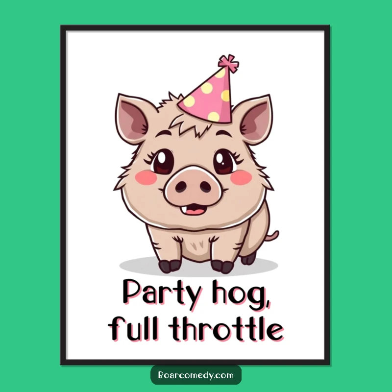 Free Printable Wall Art: Surprised Boar Party Hat Funny Downloadable Decor