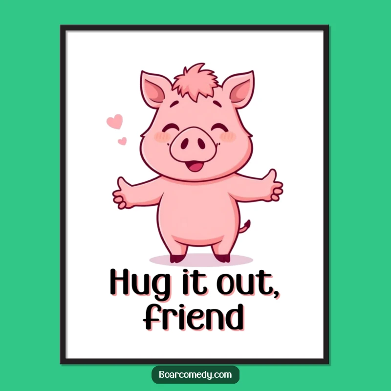 Free Printable Boar Wall Art: Hugging Invisible Friend Decor, Fun Downloadable Gift