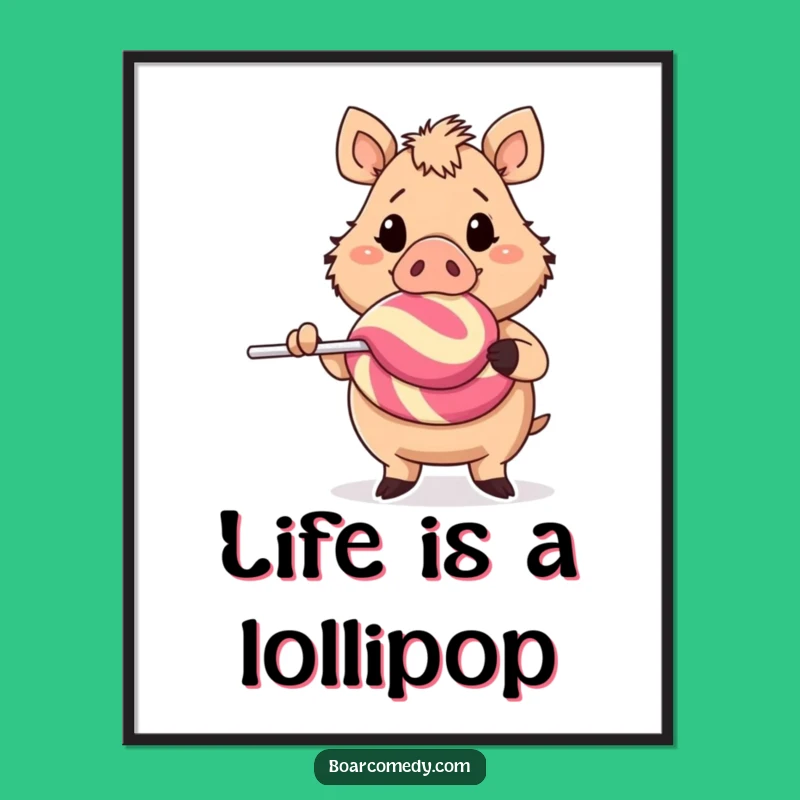 Free Printable Wall Art: Boar with Giant Lollipop Funny Downloadable Art for Whimsical Decor