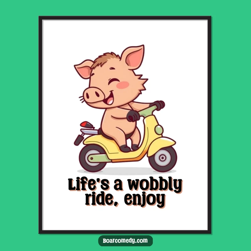 Funny Free Printable Wall Art: Wobbly Scooter Boar, Quirky Downloadable Decor