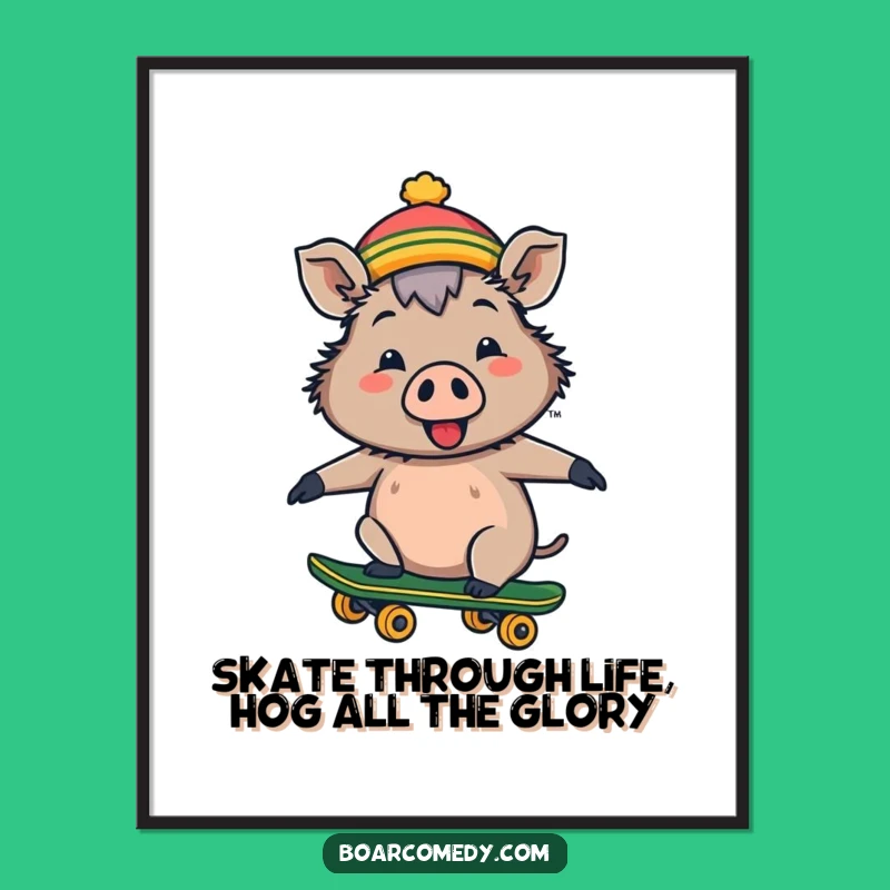 Free Printable Wall Art: Boar Skateboarder Fun, Funny Hat Design, Downloadable Decor