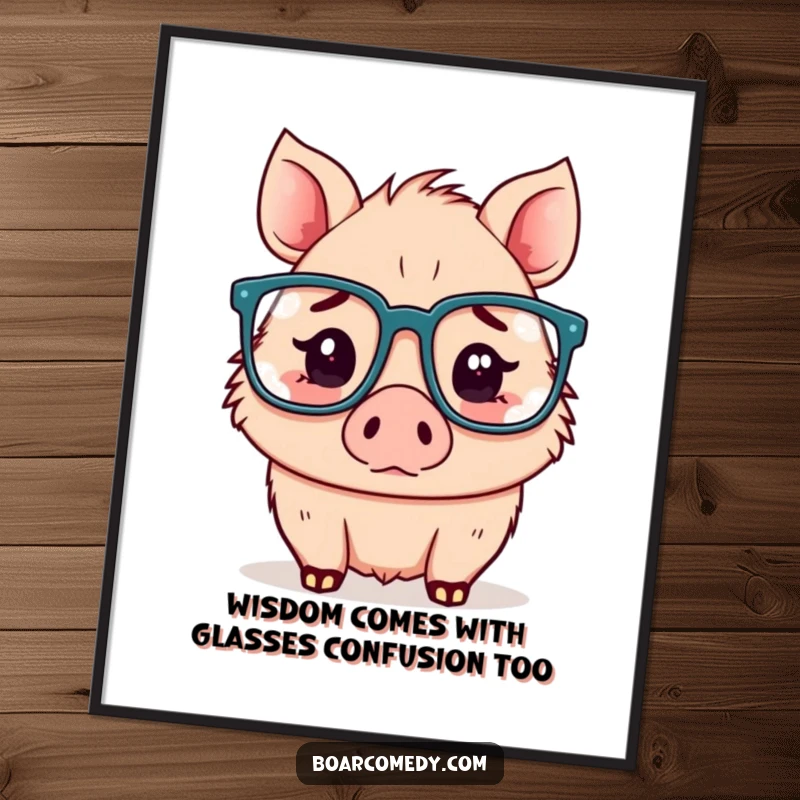 Funny Free Printable Wall Art: A Kawaii boar wearing oversized glasses looks hilariously confused, adding wit to walls.
