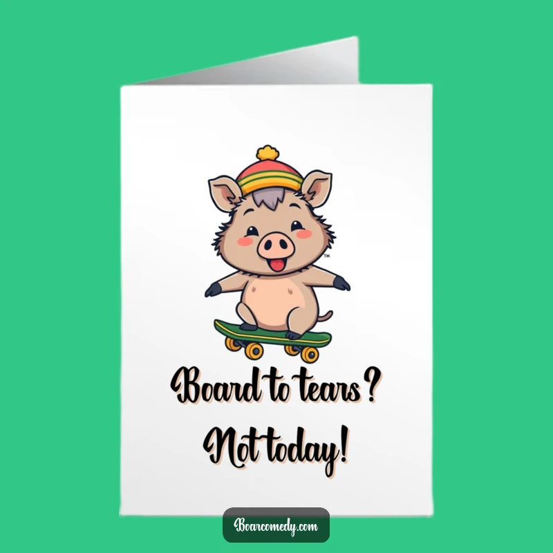 Free Printable Birthday Card: Cheerful Boar Skateboarder, Funny Hat Design, Downloadable Gift