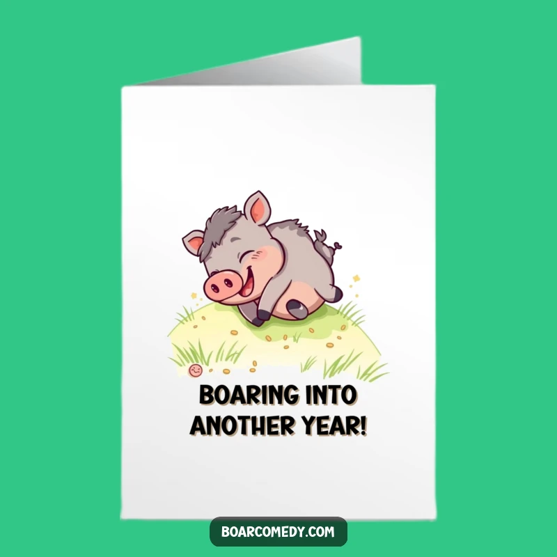 Free Printable Funny Birthday Card: Giggling Kawaii Boar Tumble Downloadable Gift