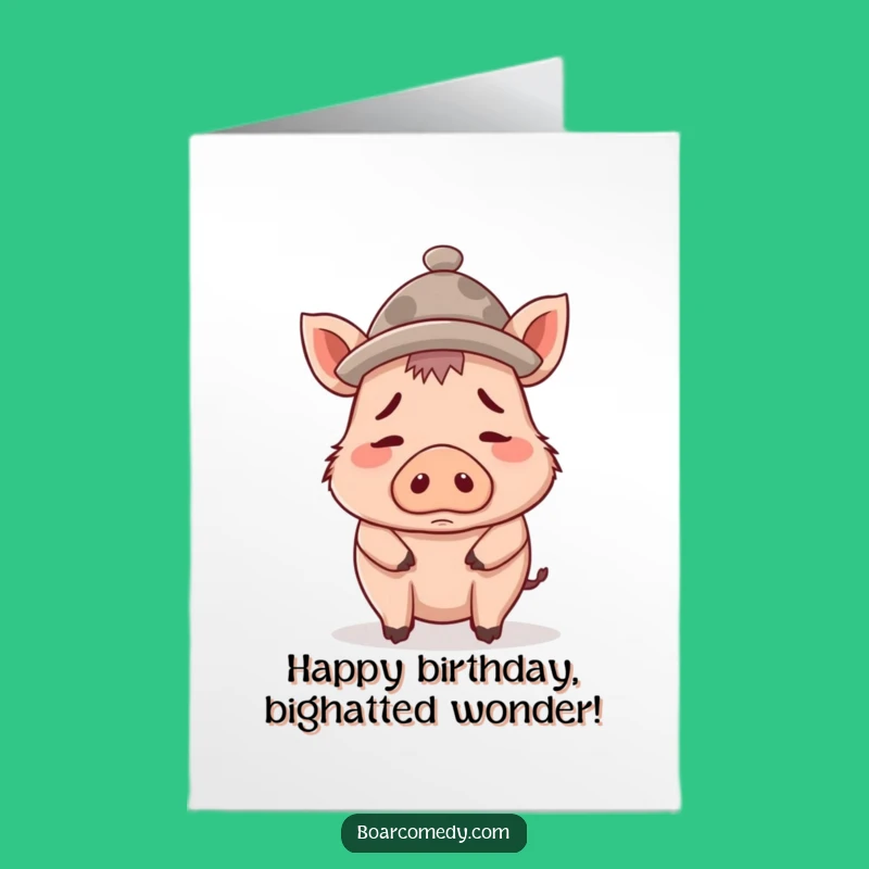 Free Printable Birthday Card: Confused Boar Tiny Hat Funny Downloadable Gift