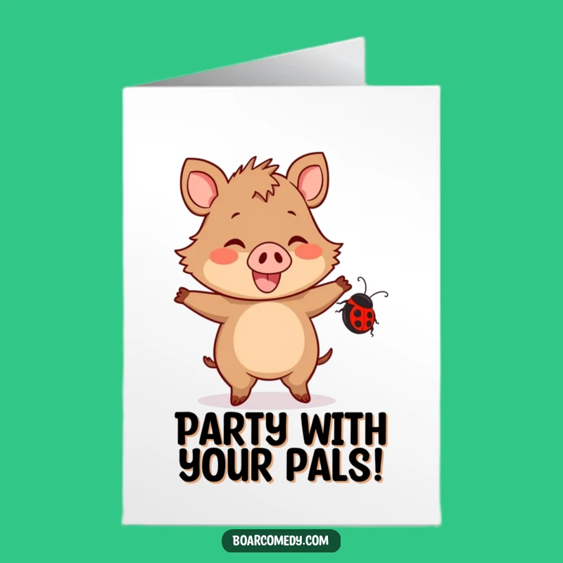 Free Printable Birthday Card: Dancing Kawaii Boar Ladybug Fun Downloadable Gift