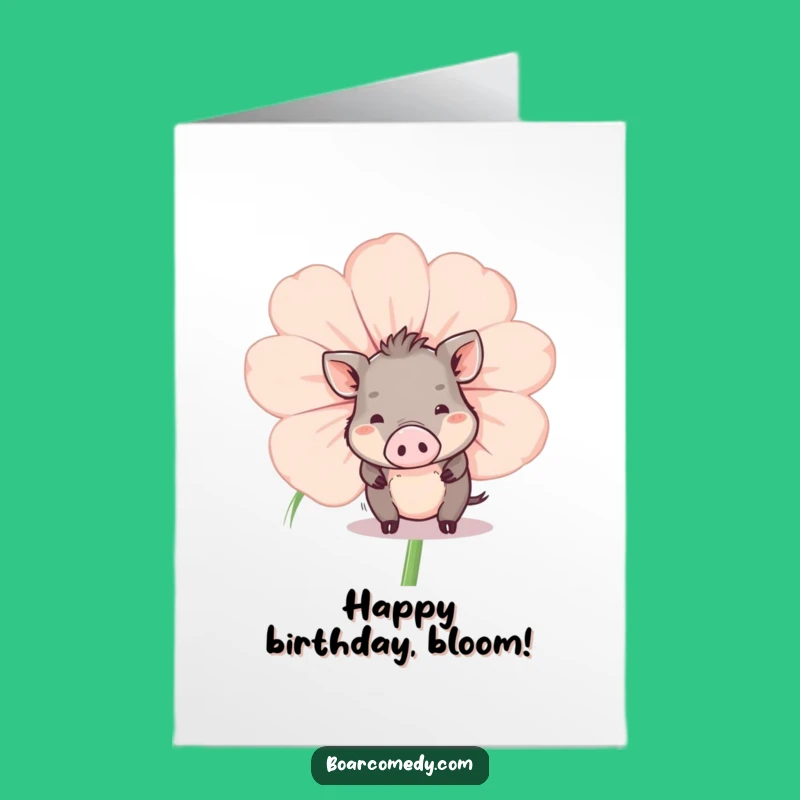Free Printable Birthday Card: Peeking Boar Flower Funny Downloadable Gift