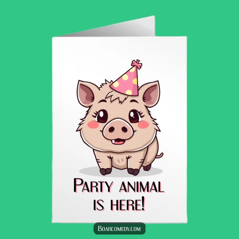 Free Printable Birthday Card: Surprised Boar Party Hat Funny Gift