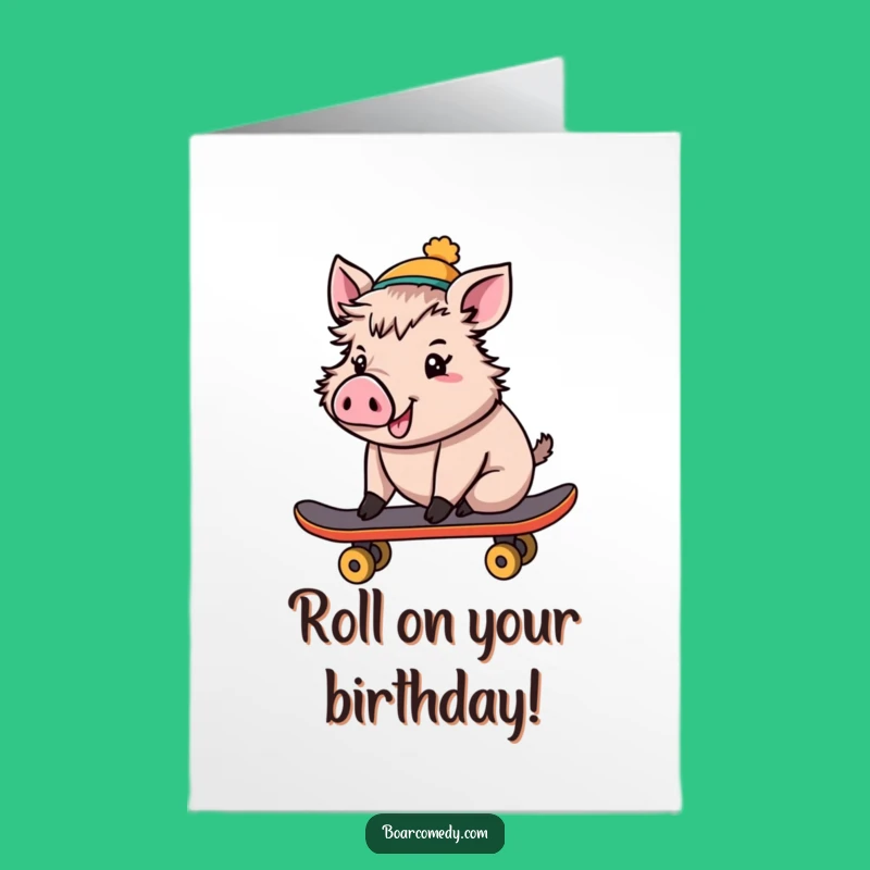 Free Printable Birthday Card: Cheerful Skater Boar Party Downloadable