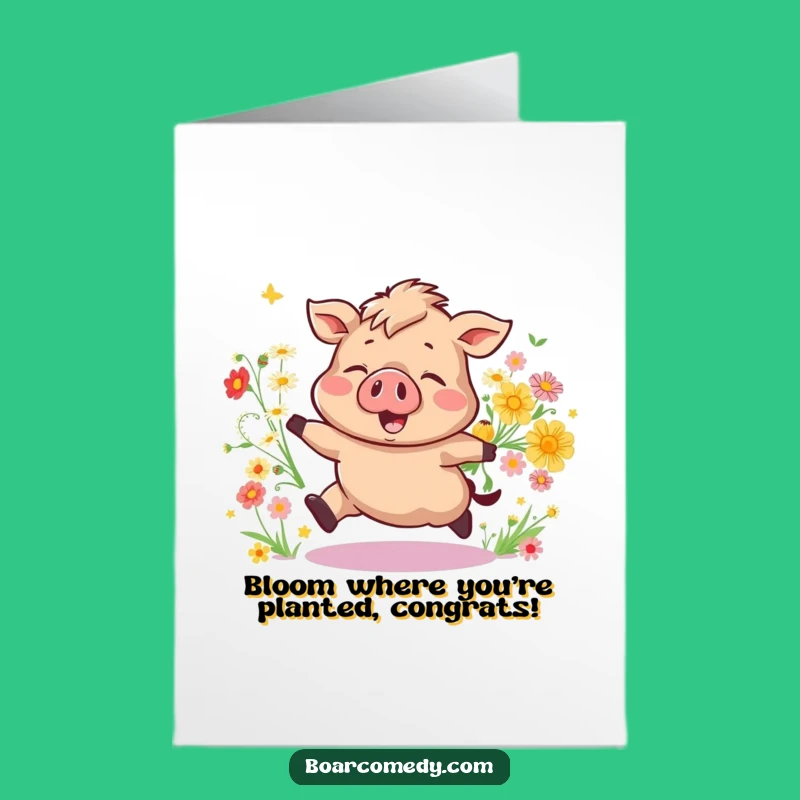 Free Printable Congrats Card: Bouncing Boar Blooms, Celebratory Downloadable Gift
