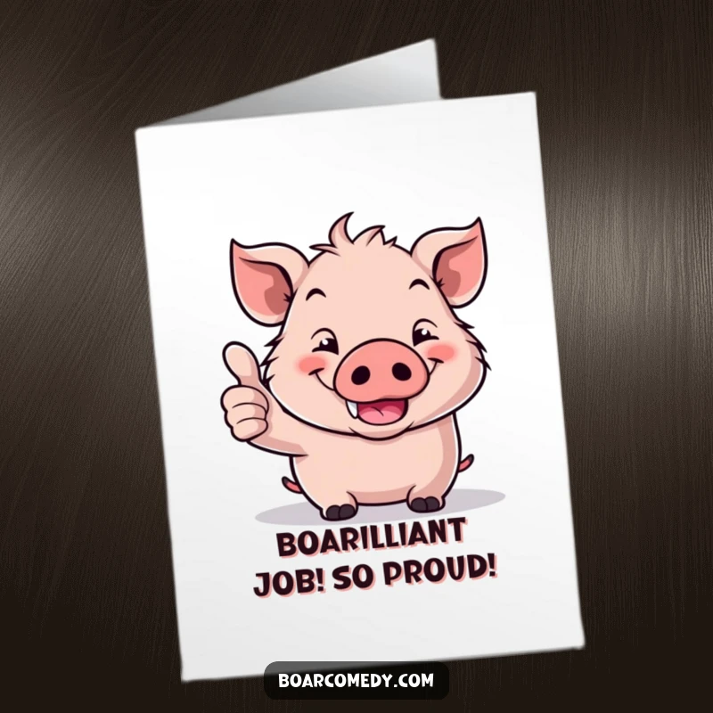 Funny Free Printable Kawaii Boar Thumbs Up Congratulations Card, showing support with a huge grin and a thumbs up.