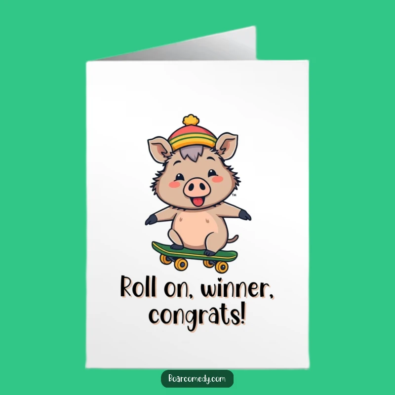 Free Printable Congrats Card: Boar Skater Victory, Funny Hat Design, Downloadable Celebration