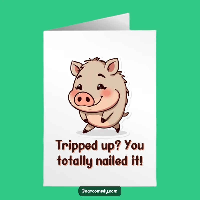 Free Printable Congrats Card: Boar Stumble, Funny Face Design, Downloadable Celebration