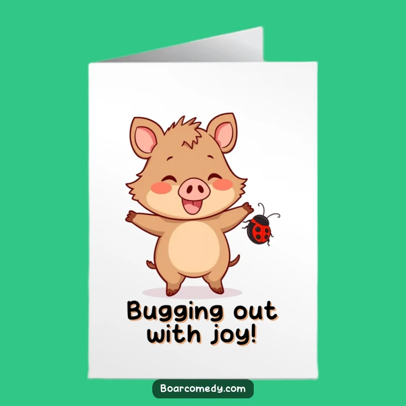Free Printable Congrats Card: Dancing Kawaii Boar Ladybug Joy Downloadable Gift