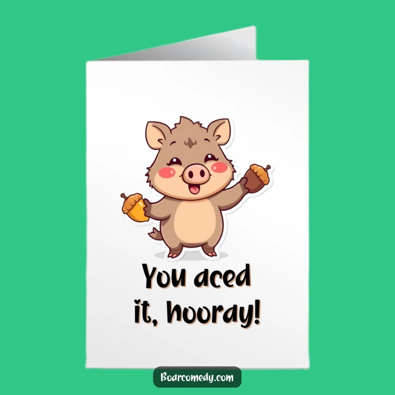 Free Printable Congrats Card: Kawaii Boar Juggling Acorns, Funny Downloadable Celebration