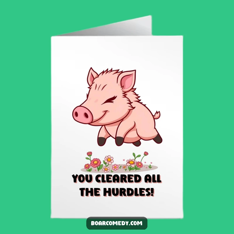 Free Printable Congrats Card: Leaping Boar, Triumphant Downloadable Gift for Achievements
