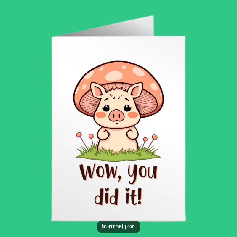 Free Printable Congrats Card: Surprised Boar Mushroom, Funny Downloadable Celebration