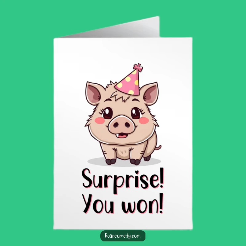 Free Printable Congrats Card: Surprised Boar Party Hat Funny Gift