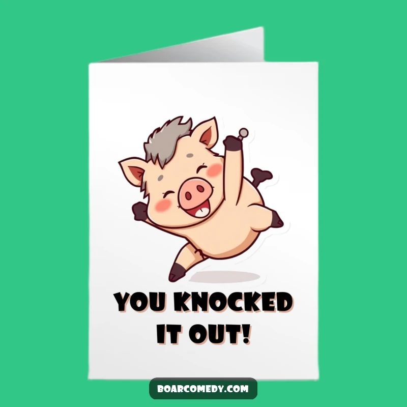 Free Printable Congrats Card: Tumbling Boar Playful Funny Downloadable Gift