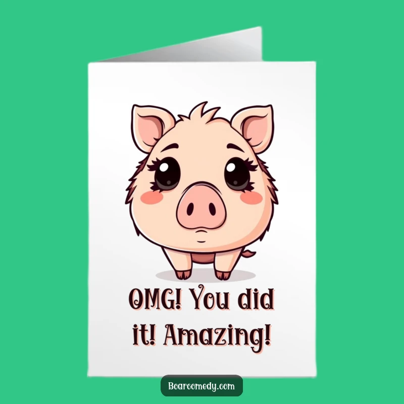 Free Printable Kawaii Boar Congrats Card: Surprised Piggy Downloadable Achievement Gift