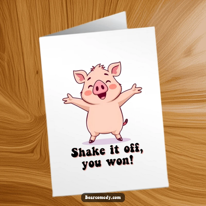 Funny Free Printable Kawaii Boar joyfully dancing with arms outstretched to celebrate a big congratulations.