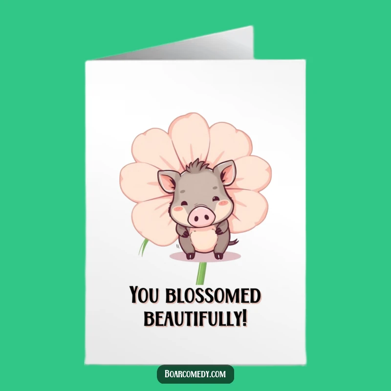 Free Printable Congrats Card: Peeking Boar Flower Funny Downloadable Gift