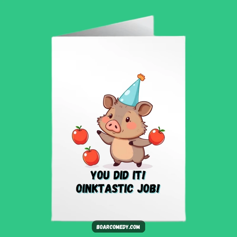 Free Printable Congratulations Card: Juggling Boar for Your Big Win Downloadable
