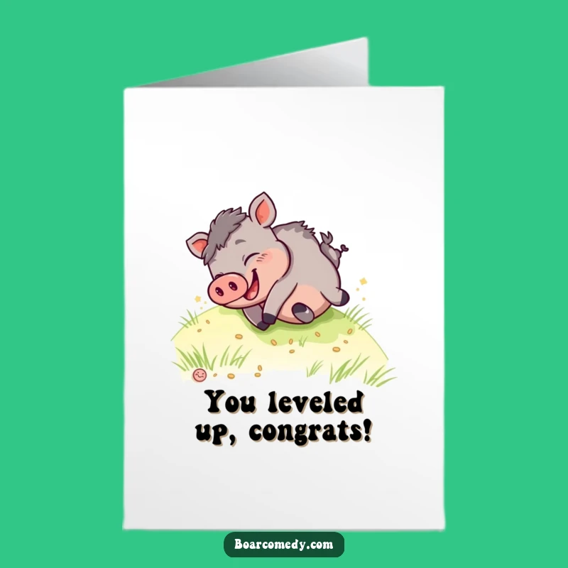 Free Printable Congrats Card: Giggling Kawaii Boar Tumble Downloadable Gift