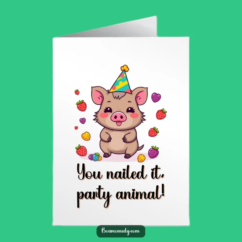 Free Printable Congrats Card: Juggling Boar, Cheerful Downloadable Gift for Any Celebration